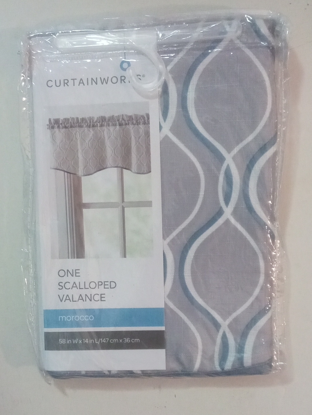 Curtain Works Morocco Scalloped Valance Gray and Teal NWT $35